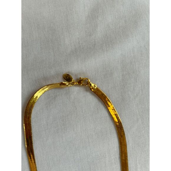 Gold Toned Heart Pendent Necklace with Gems, 23 Inch Herringbone Chain - Picture 2 of 6